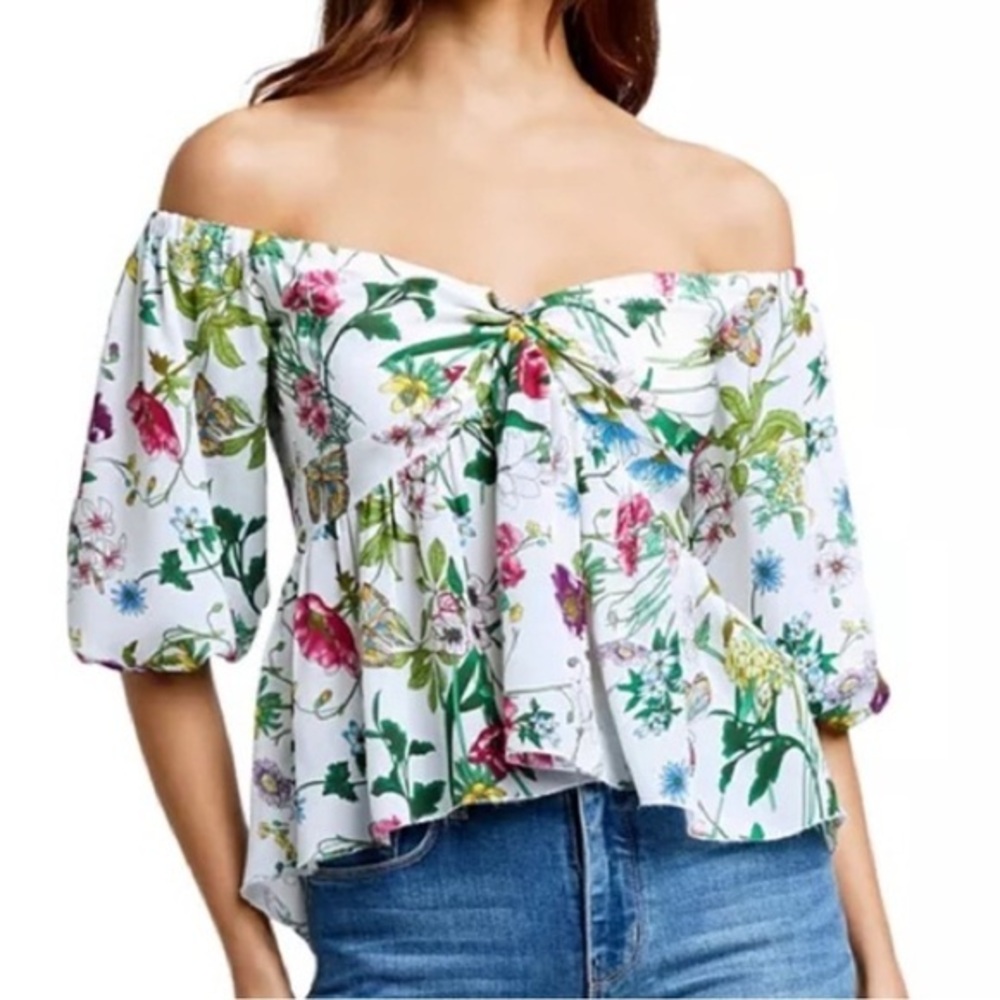 L’agence Elena Silk Floral Off-Shoulder Top